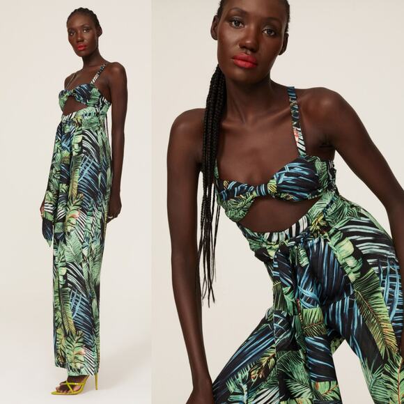 Bronx and Banco Jungle Jumpsuit Tropical Palms Green Black Size XXL Preowned - Picture 2 of 16